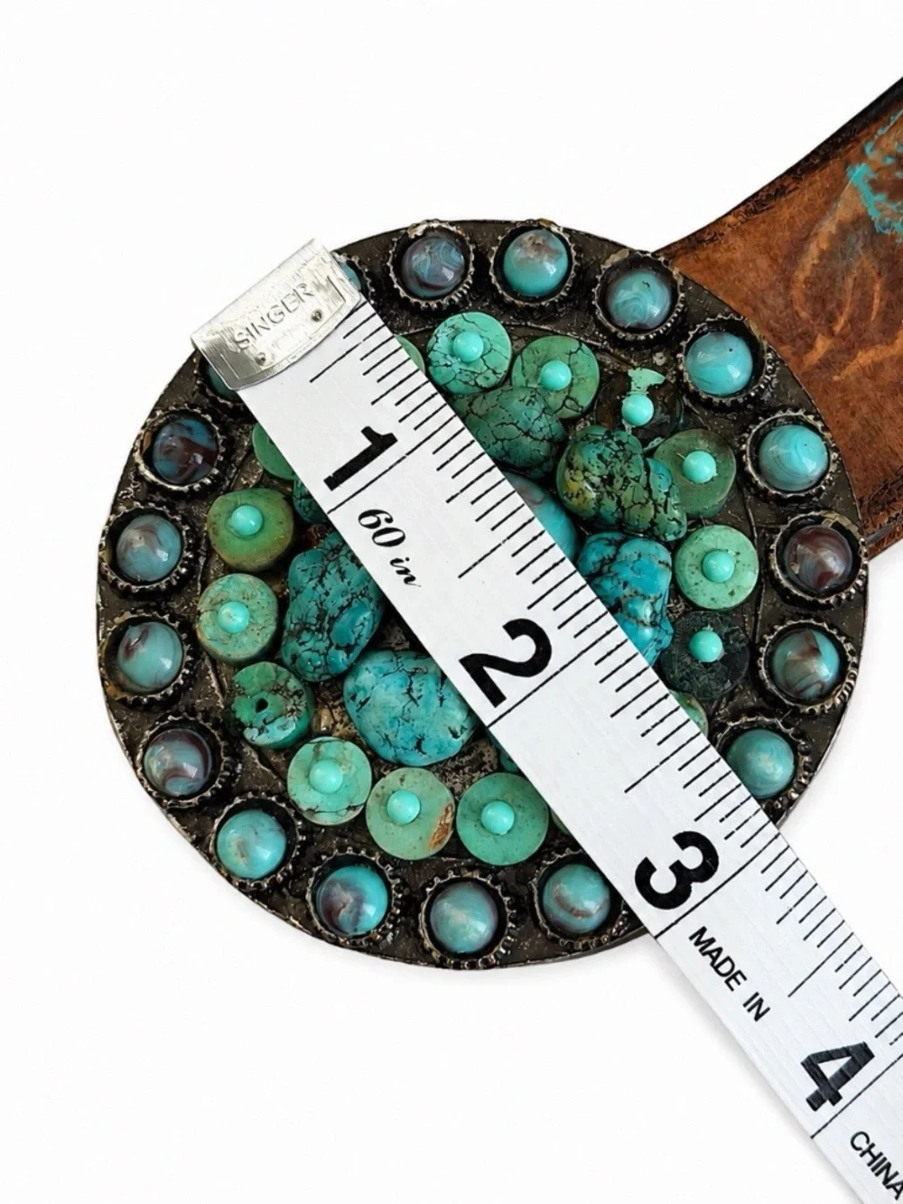Leatherock Floral Tooled Leather Belt XL 39 Turquoise Removable Buckle Western